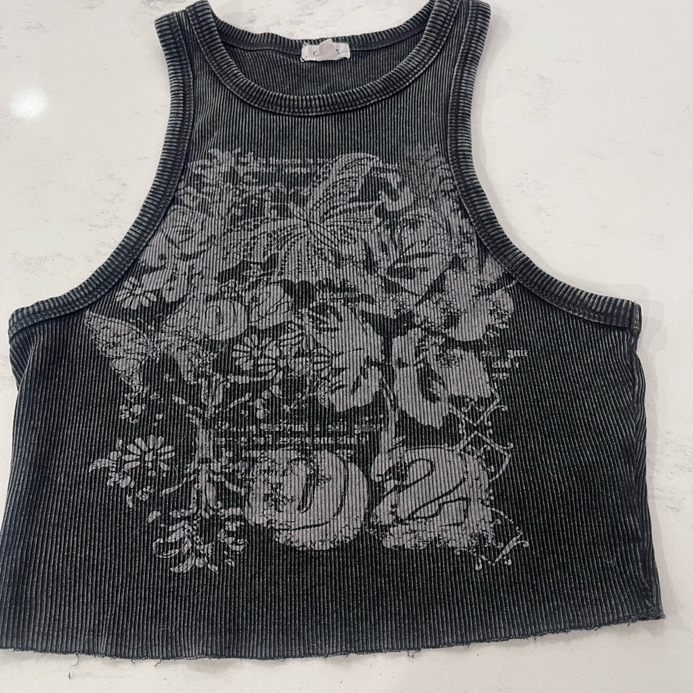 Garage Ribbed Knit Crop Top in Black